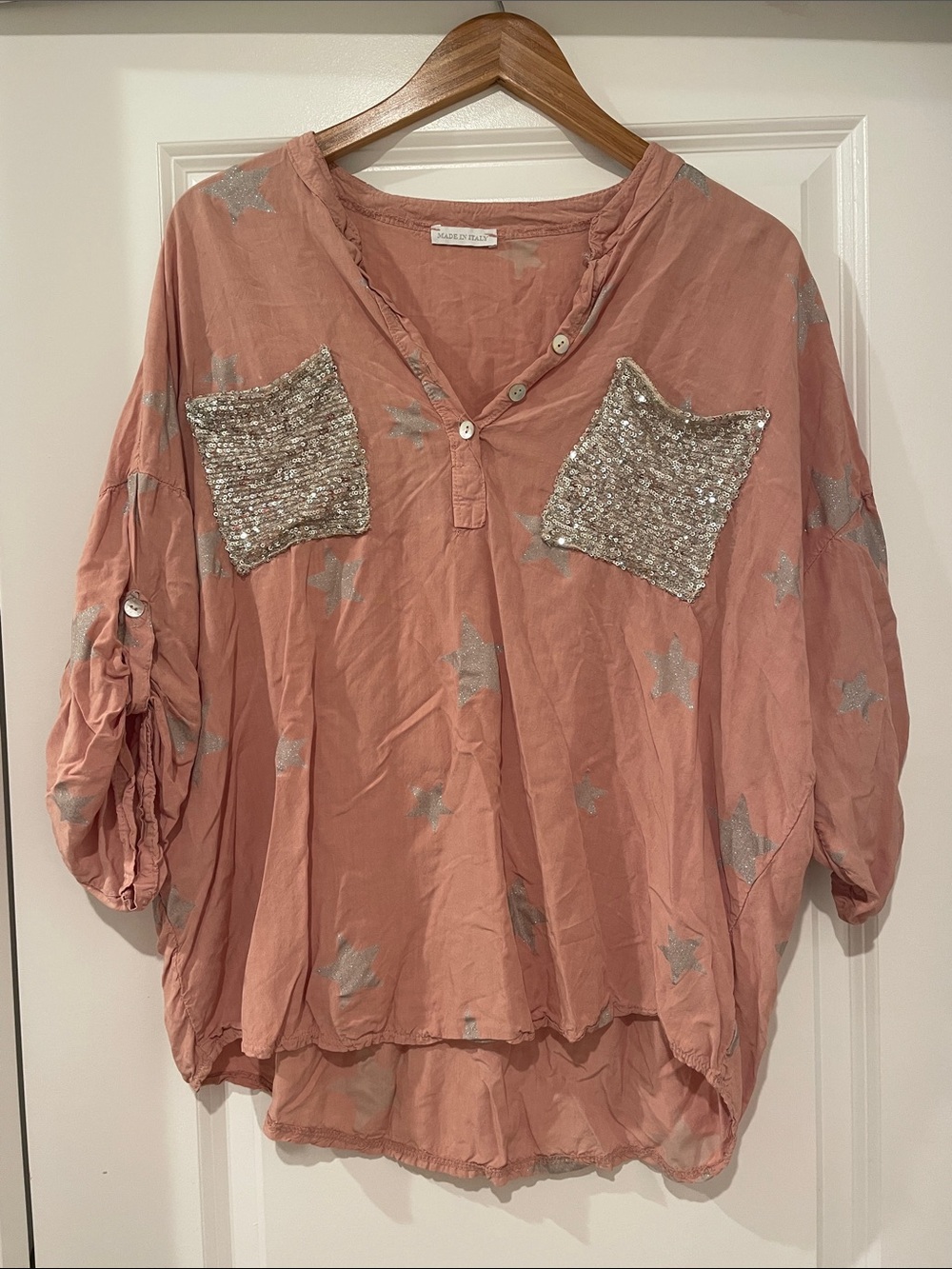 Made in Italy mauve and silver sequin star top medium